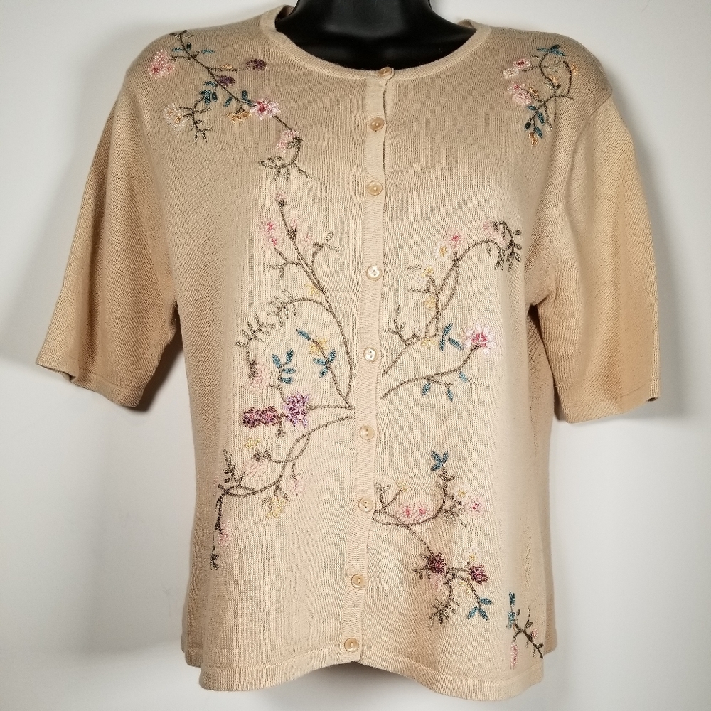 Embroidered and Beaded Cardigan Sweater, Size S